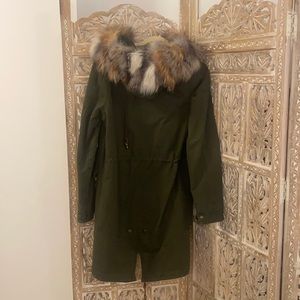 Adrienne Landau green jacket with faux fur, size 8.
